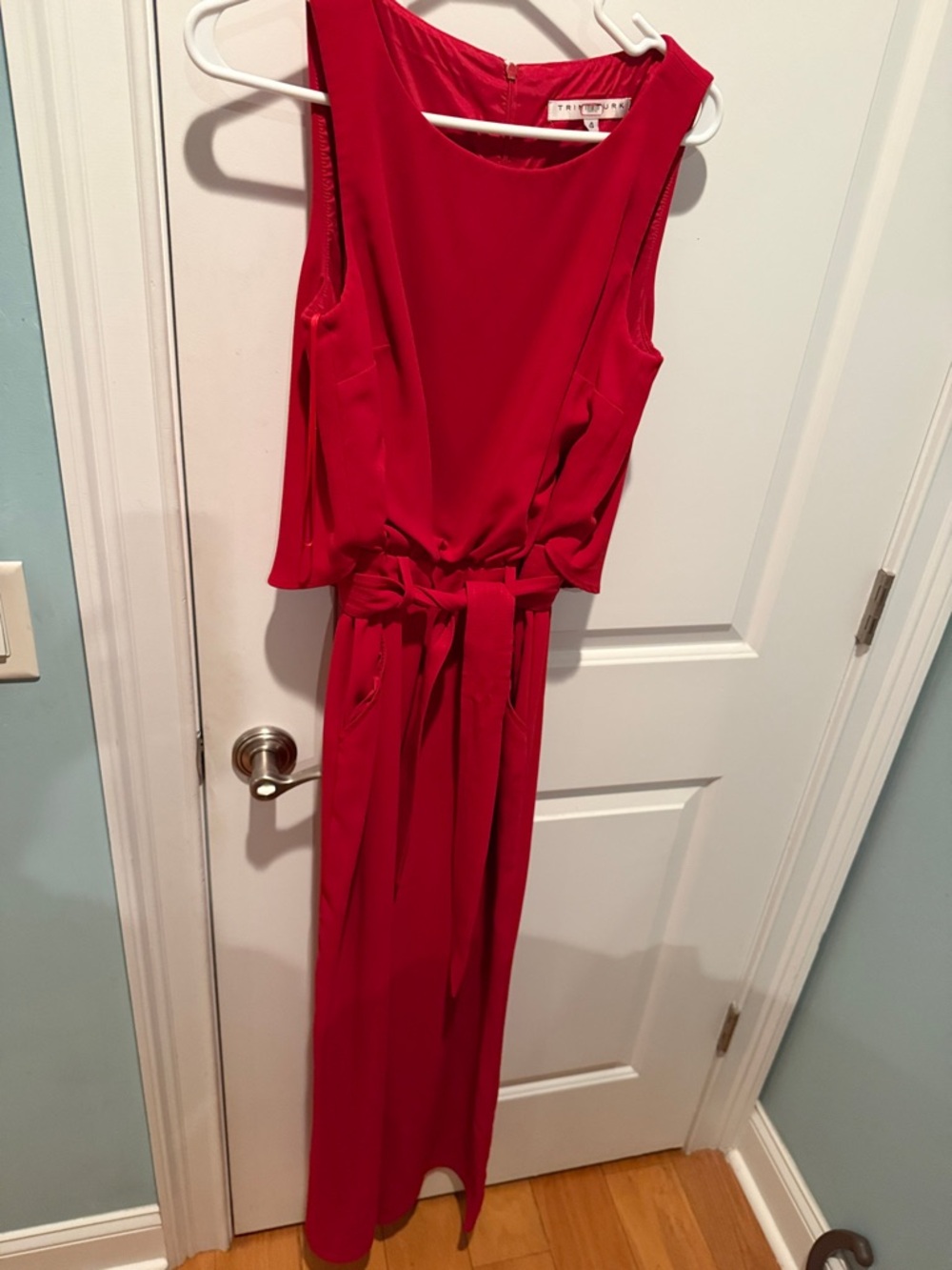 Trina Turk Red Sleeveless Jumpsuit with Waist Tie